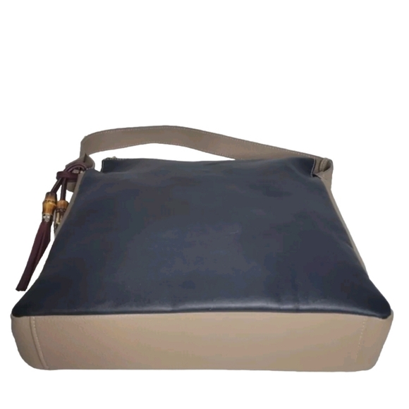 Sondra Roberts Squared Black & Tan Large Tassle Tote Shoulder Zip Designer Bag - Picture 9 of 11